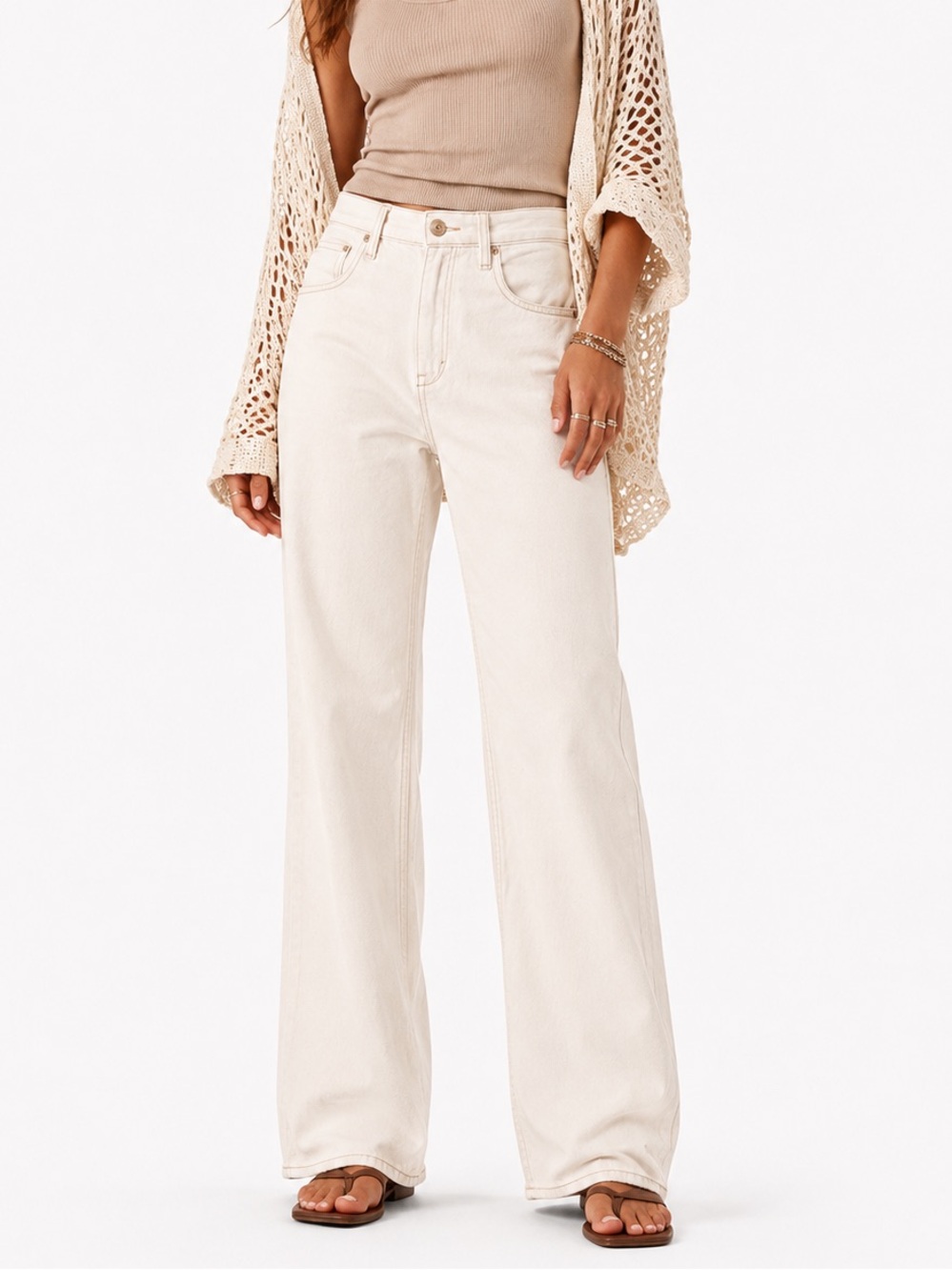 Free People High-Rise Wide Leg Jeans in Cream